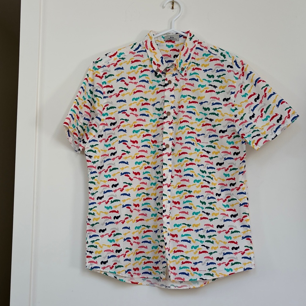 Pecegueiro & F.os Short-Sleeve Button-Up Shirt Multi-Color squirrel Print